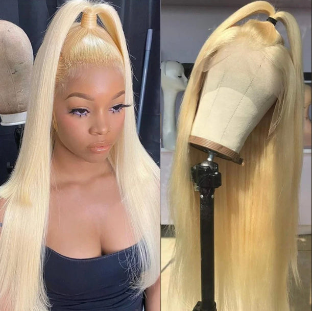 613 Straight Blonde Virgin Hair 150% Density 13x6 Lace Frontal Wig