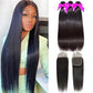 10A Straight Virgin Hair 4x4 Closure 3 Bundles Natural Black