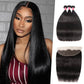 10A Straight Virgin Hair 13x4 Lace Frontal 3 Bundles Natural Black