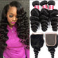 10A Loose Wave Natural Black 4x4 Closure 3 Bundles