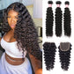 10A Deep Wave Natural Black 4x4 Lace Closure 3 Bundles